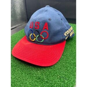 Vintage USA Olympic Rings Snapback Hat Cap Visions of Gold 90s Olympicap Blue‎